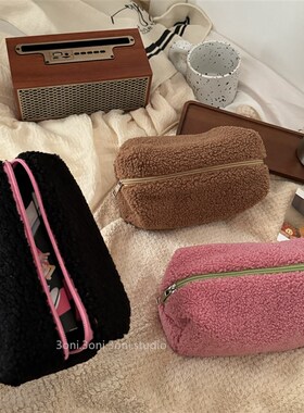 3oni 特别玫粉红中小号仿泰迪绒彩妆护肤品收纳包旅游便携化妆包