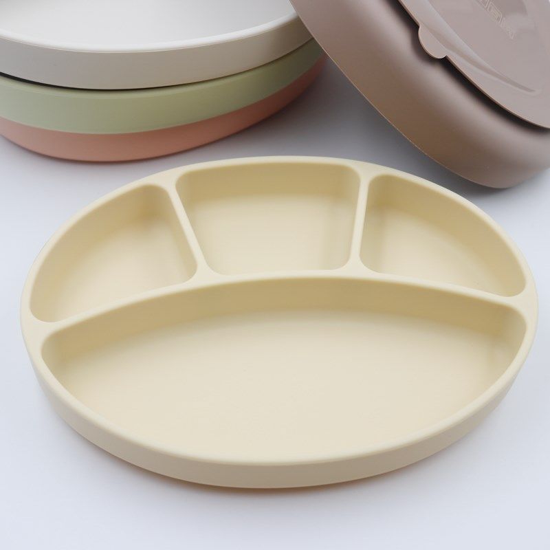 婴幼儿铂金级餐盘椭圆宝宝四格餐盘剑龙吸盘分隔餐盘防摔餐具