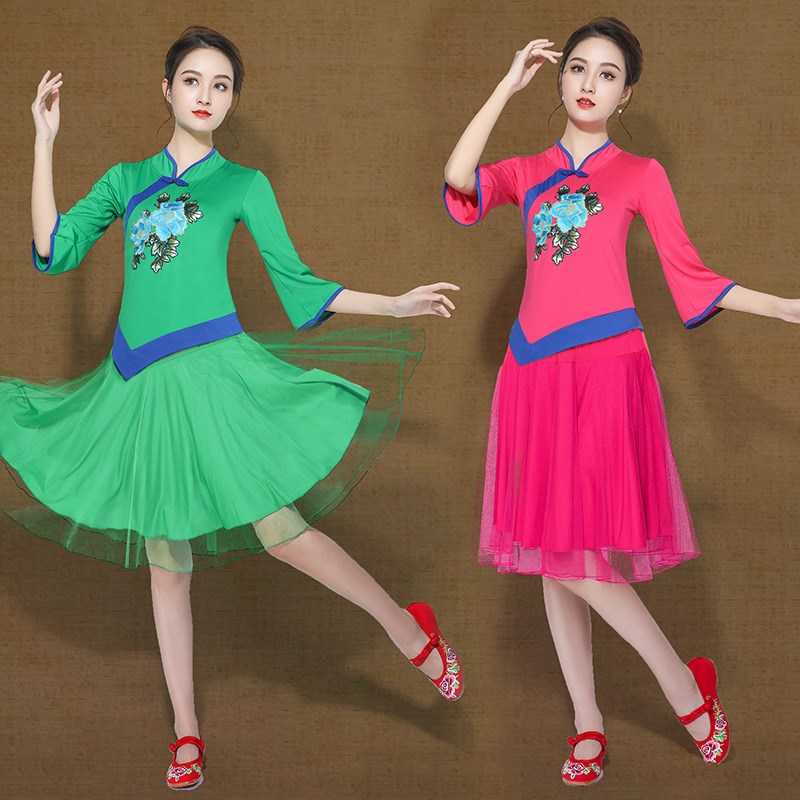 广场舞服装女新款民族风刺绣盘扣款女演出服团体演出服舞蹈服特价