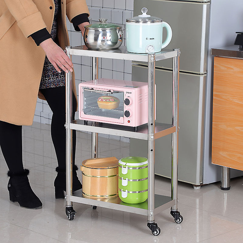 不锈钢方形小厨房置物架带万向轮子微波炉落地多层U烤箱锅收纳架