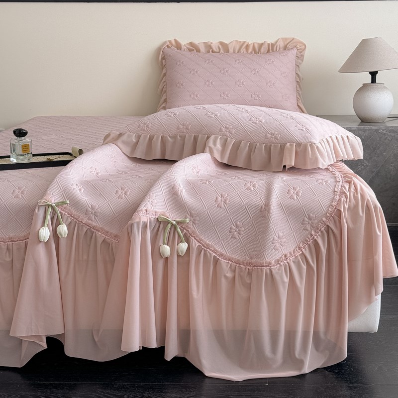 2025新款3gD凉感冰豆豆空调床裙款床盖三件套可机洗夏季软席子公