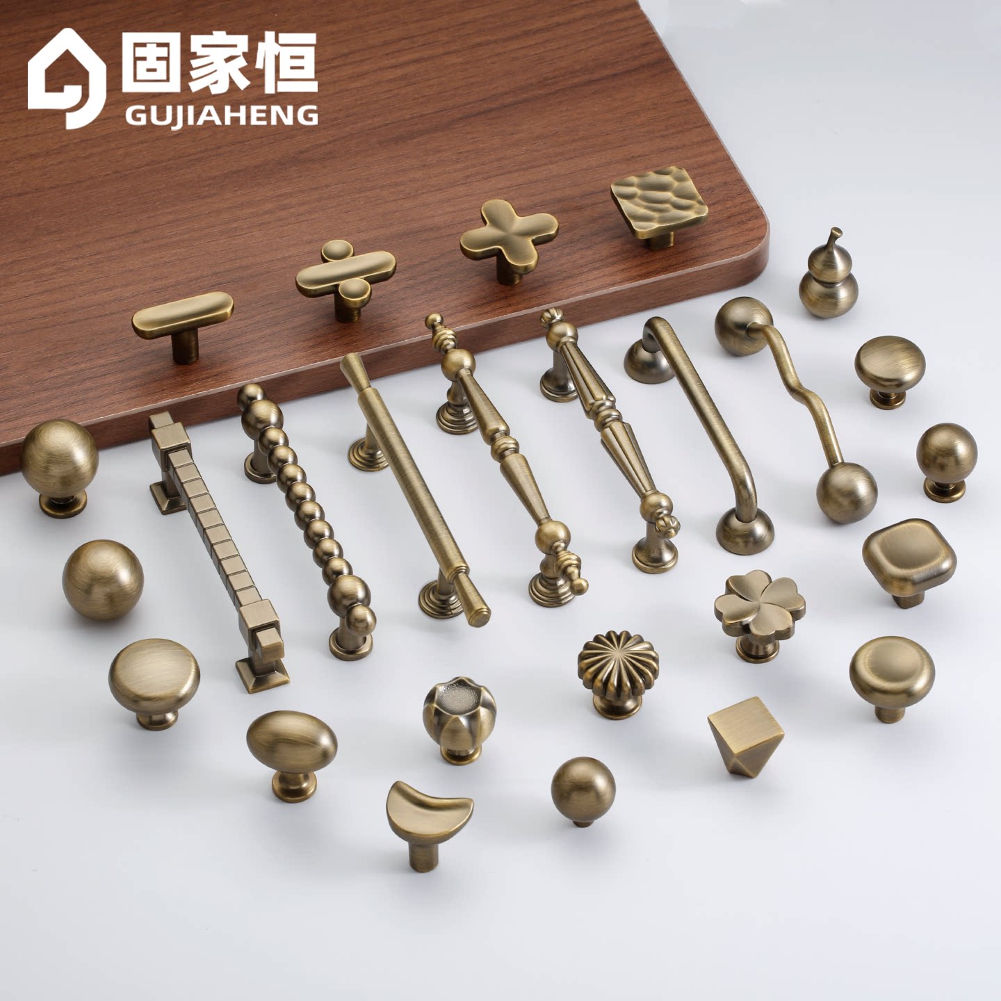 法式古铜色黄铜拉手复古柜门抽屉衣柜橱柜轻奢简约中古风单孔把手
