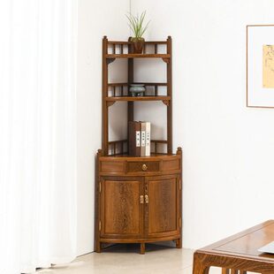 鸡翅木墙角柜半圆实木拐角柜三角柜家用中式转角置物架边柜花架子