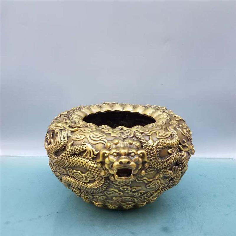 铜云龙摆件貔貅祥龙缸聚宝盆摆件店铺客厅家居工艺装饰品