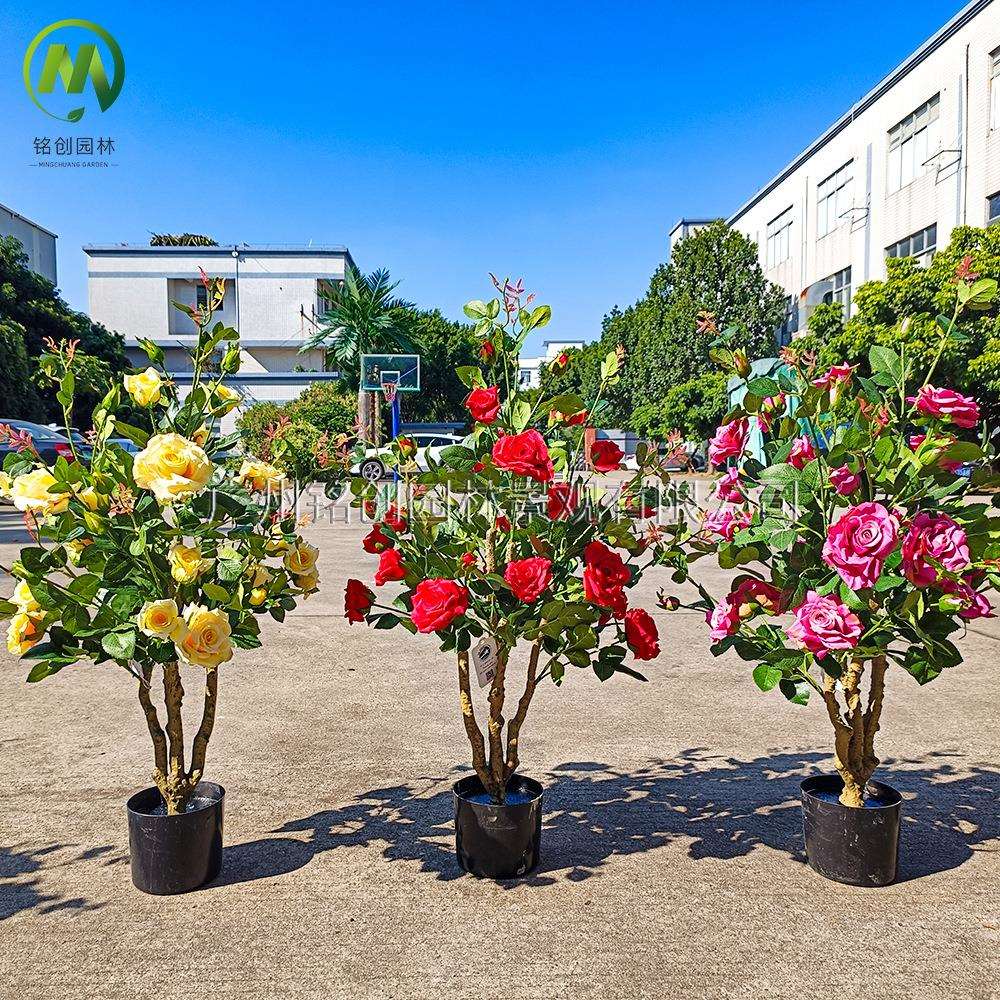 仿真绿植盆栽玫瑰花树 家居婚庆摄影道具装饰玫瑰花盆栽植物厂家