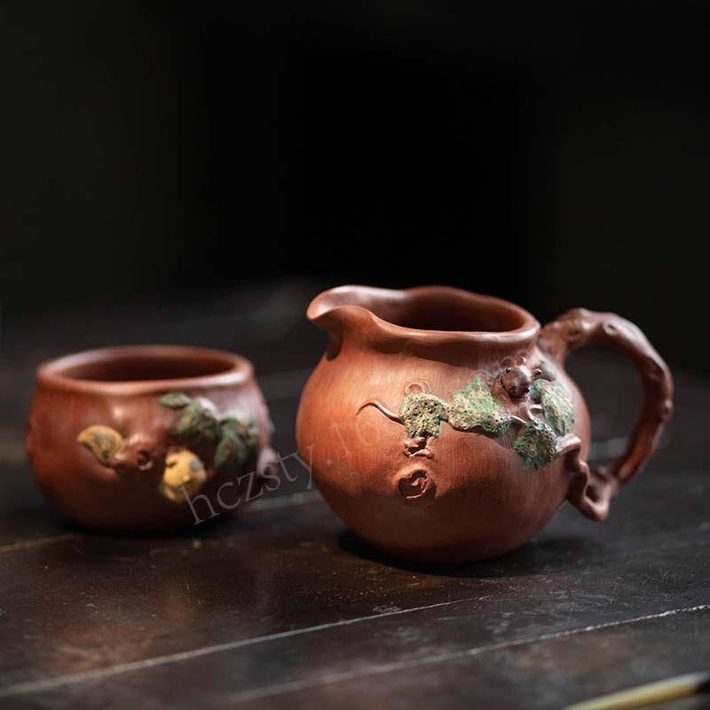 宜兴紫砂壶公道杯分茶器主人杯手工仿生松鼠树桩茶具茶道配件