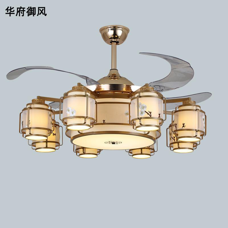 新中式风扇灯 隐形吊扇灯led静音遥控卧室客厅餐厅带灯吊扇吊灯具