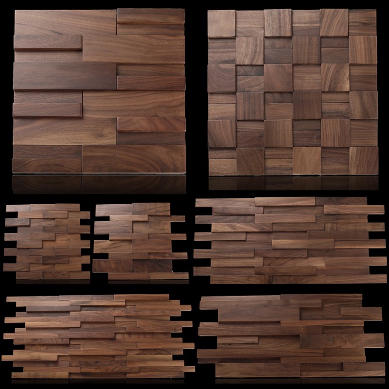 原木北美黑胡桃 实木马赛s克背景墙 咖啡店船木吧台收银柜台内墙