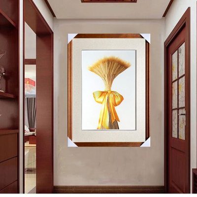 苏州刺绣成品挂画麦穗餐厅客厅装饰玄关竖款实木外框中式商务礼品