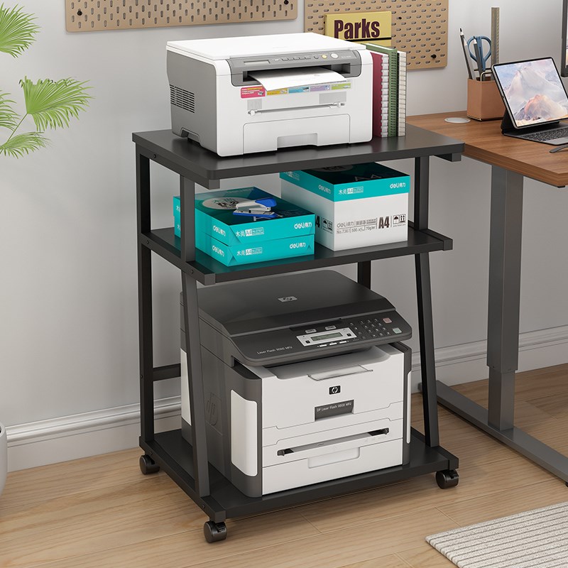 落地可移动打印一体机收纳整理置物架办公桌边三S层多功能带轮架