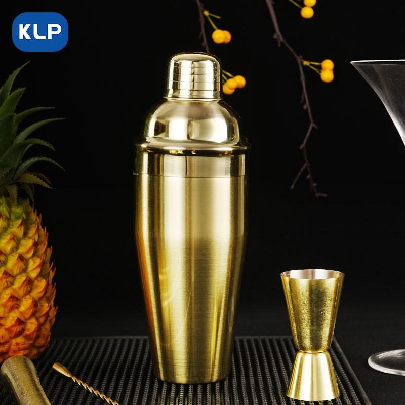 KLP304不锈钢三段式调酒器调酒壶shaker金色欧式薄款玻璃雪克杯