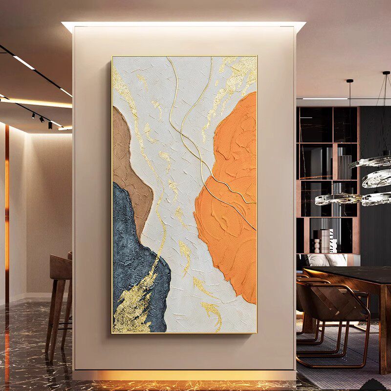 原创手绘油画《如鱼得水》入户玄关过道轻奢装饰画现代简约肌理画