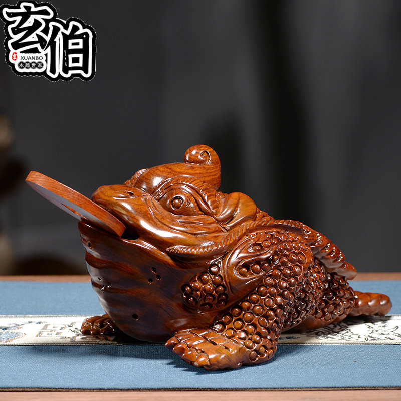 花梨实木雕刻金蟾摆件三足金蟾蜍店铺客厅办公桌装饰开业工艺礼品