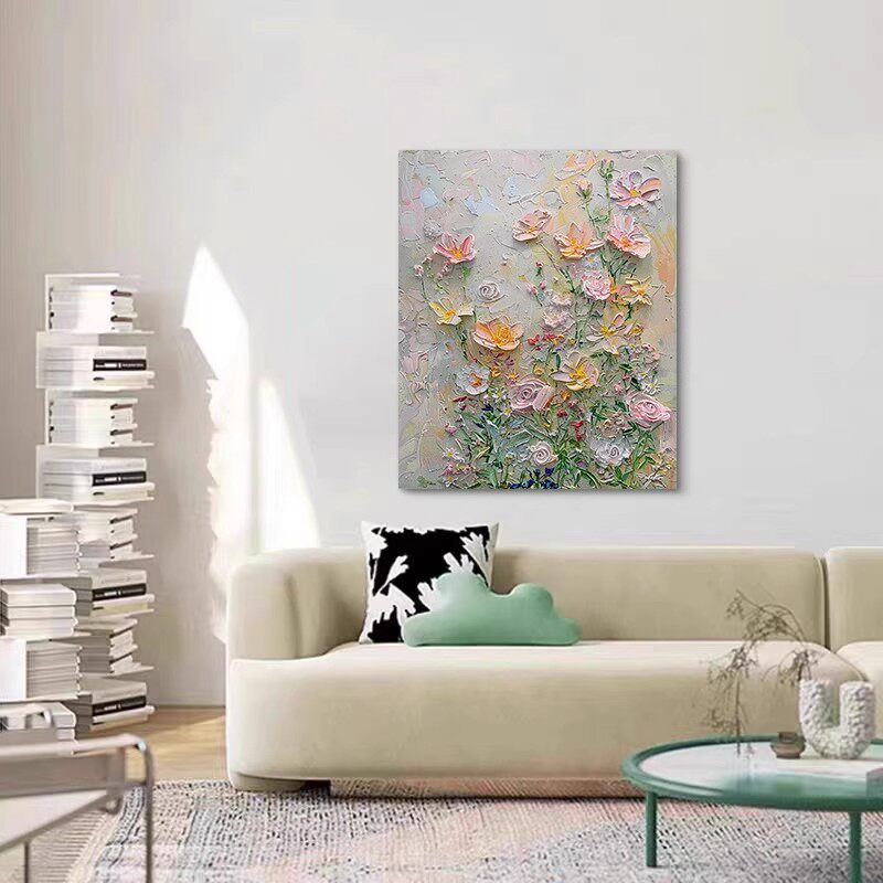 《春日花语》客厅装饰画现代纯手绘油画玄关挂画花卉卧室装饰画壁