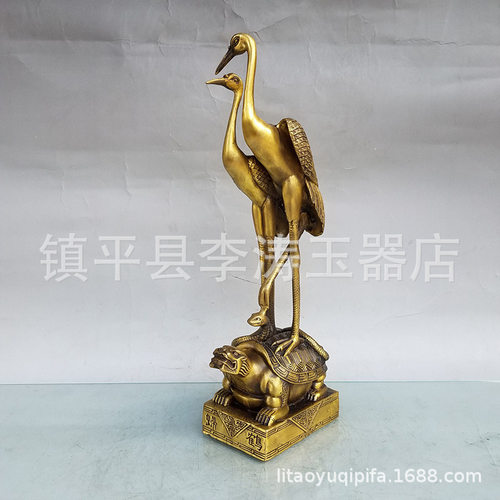 精工黄铜仙鹤摆设黄铜黄鹤归来客厅摆件装饰品鹤蹬龟工艺品