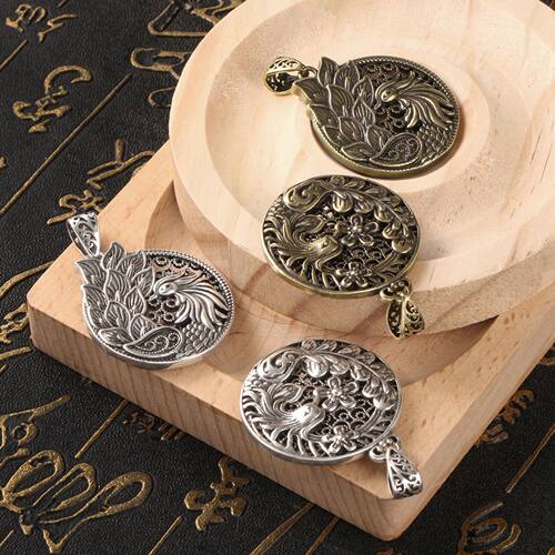 复古民族风仿古董泰银黄铜吊坠千叶孔雀吉祥平安挂坠DIY坠子