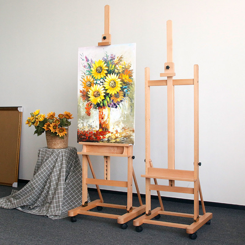 榉木制画架美术生带梯形伸缩调节可前倾落地画板画架KT板展架