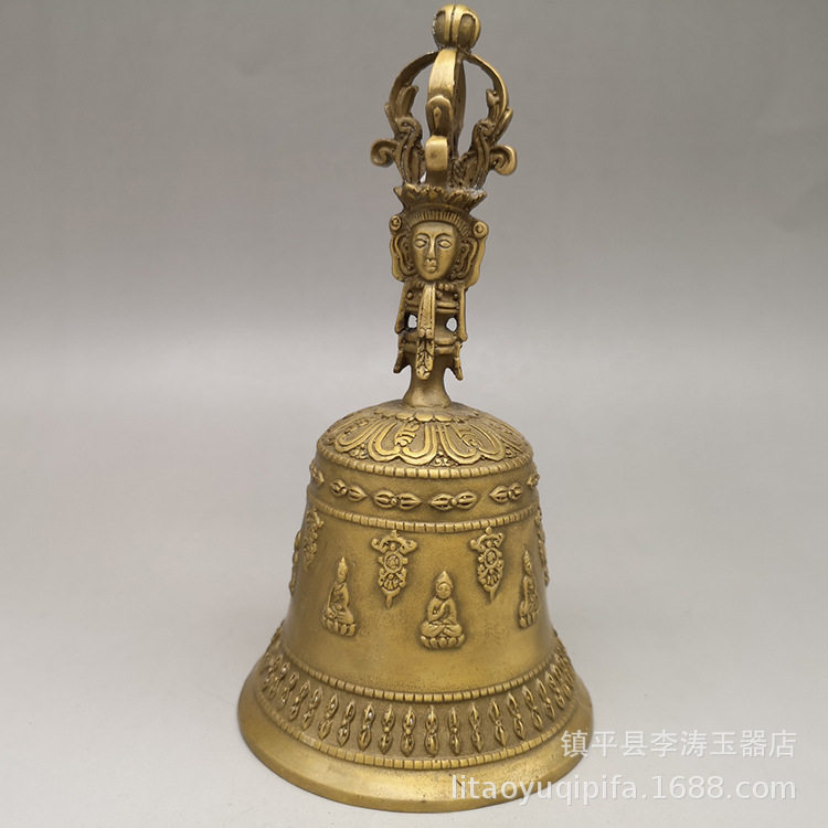 黄铜仿古收藏黄铜摇铃手把件 工艺品客厅家居装饰铜铃铛摆件铜器