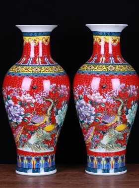 景德镇陶瓷仿古花瓶珐琅彩冬瓜花瓶现代家居客厅装饰工艺品摆件