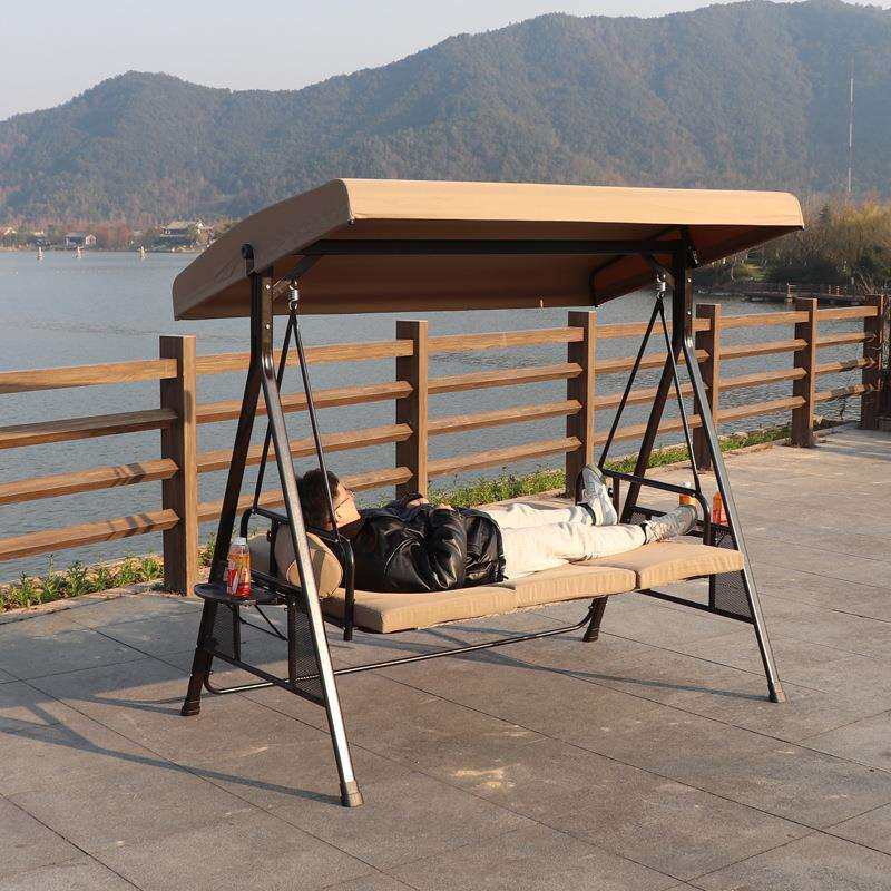 户外秋千吊椅躺床可座可躺三人铁艺秋千摇椅庭院吊床花园阳台吊蓝