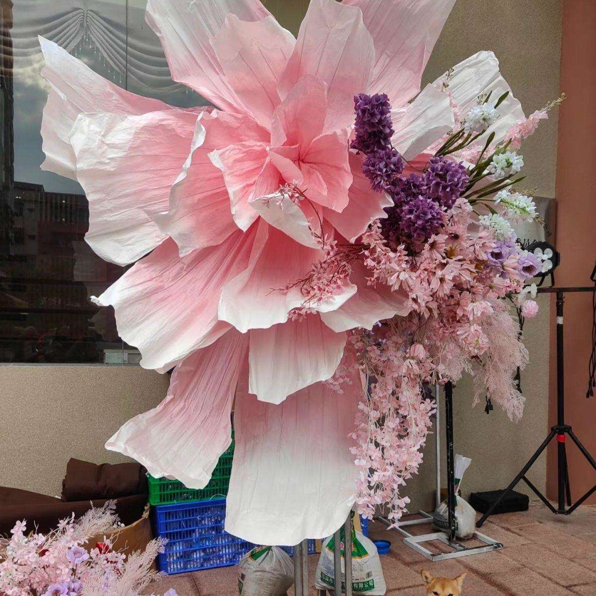 纸花美塑花装饰大型褶皱粉手工婚庆背景婚礼艺花橱窗巨型美陈白纸