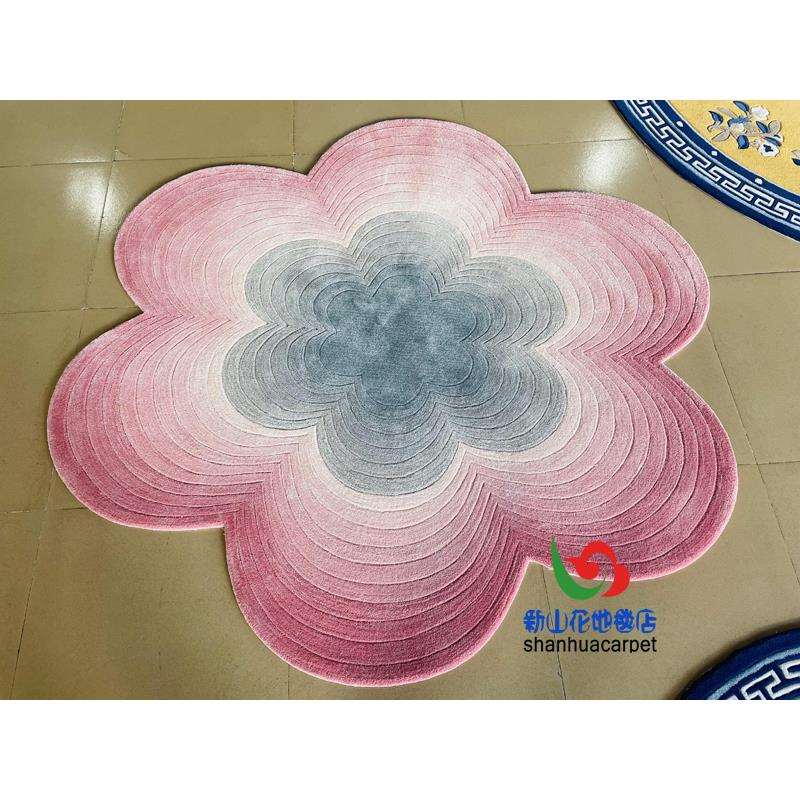 现代简约抽象粉红色花朵格子圆形异形田园儿童房书桌椅子地毯玄关