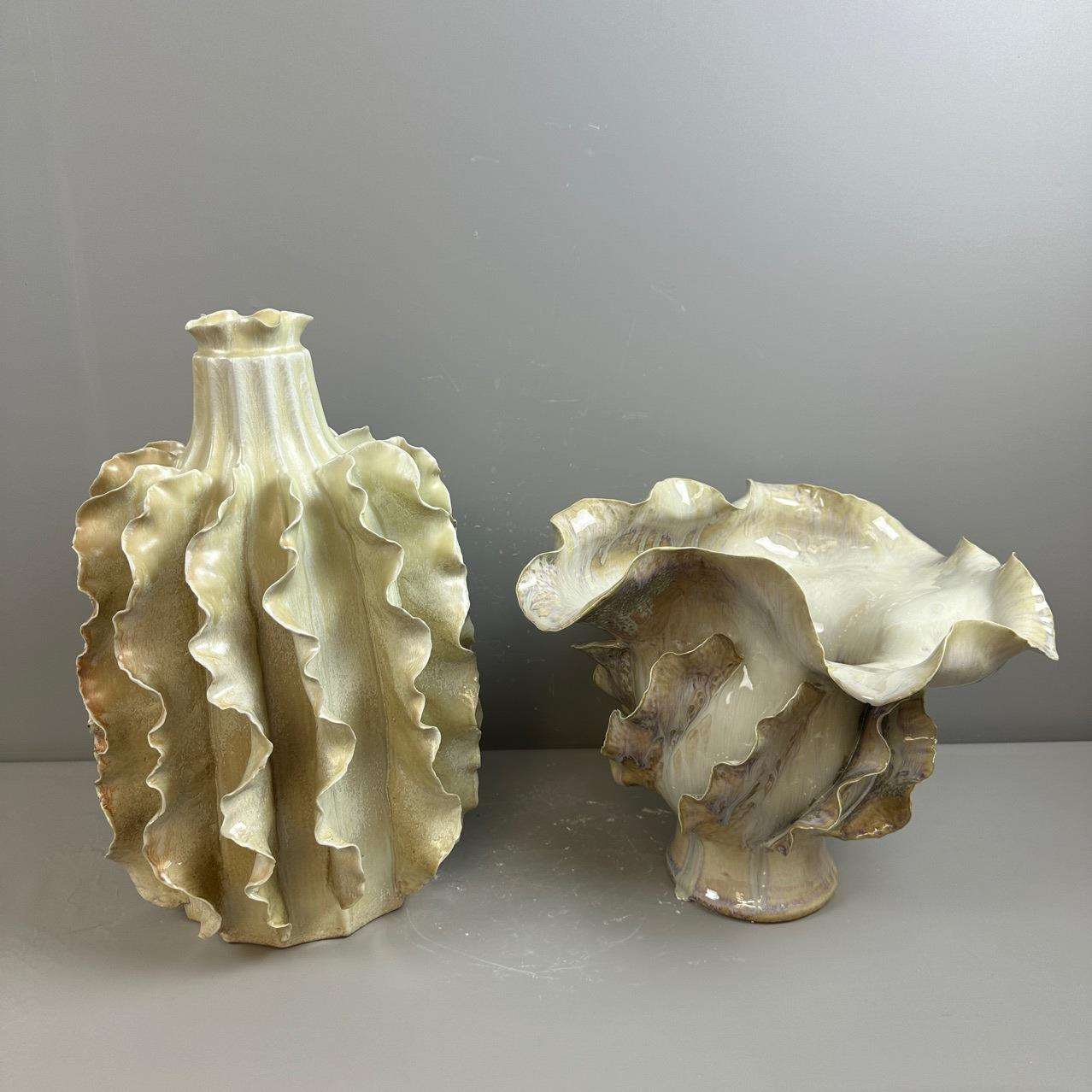 新中式拉丝釉面手工陶瓷果盘几何艺术花器创意摆件桌面装饰样板间