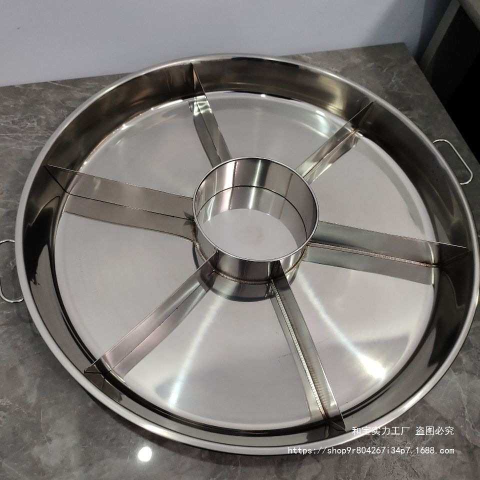 六格不锈钢圆形麻辣小龙虾海鲜大咖拼盘带耳小龙虾盘子海鲜盛宴