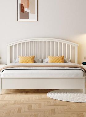 北欧全实木白色床现代简约奶油风格1.8米双人床1.5公主高箱储物床