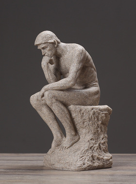 北欧砂岩思考者人物摆件 家居书房客厅复古装饰品办公室摆设礼品