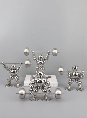 新中式烟灰色举重人金属艺术装饰品办公室样板间客厅家居桌面摆件