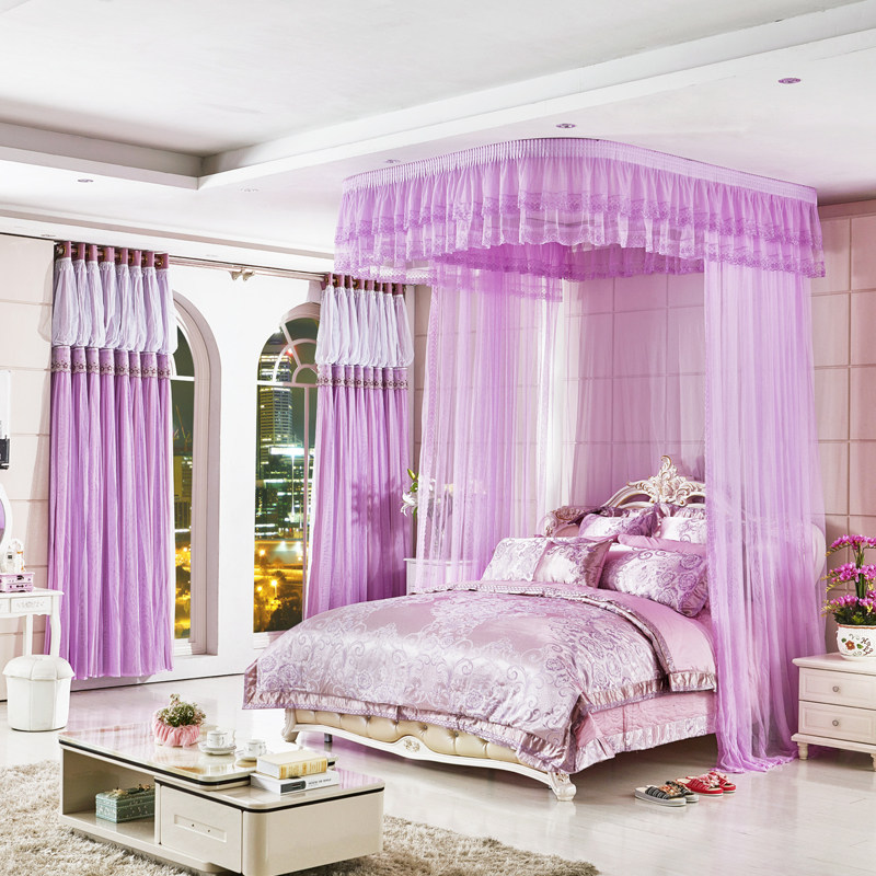 u型轨道导轨挂墙吸顶豪华拉幕式大D蚊帐男生款家用落地式定制尺寸