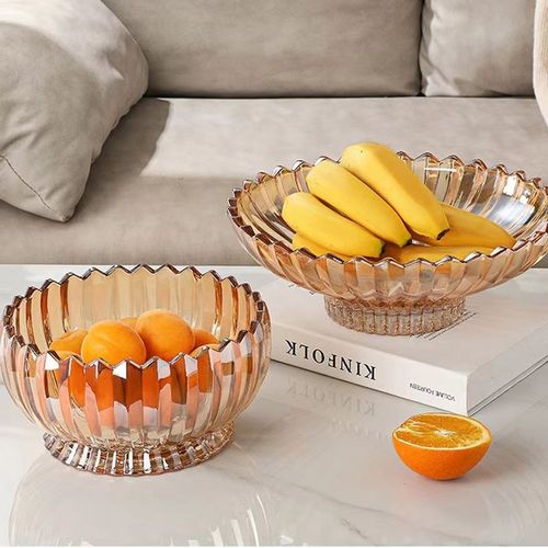 欧式轻奢金色水晶玻璃果盘简约现代创意客厅茶几家用干果糖果盘子