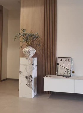 客厅落地摆件大理石雕塑摆台玄关电视柜沙发旁装饰品岩板花架底座