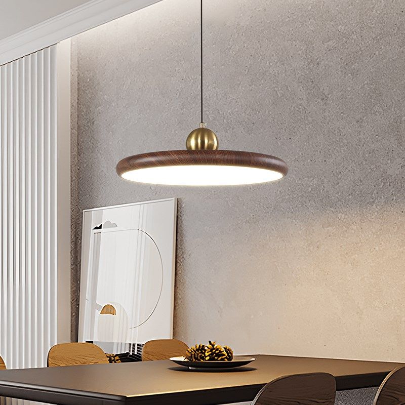 餐厅飞碟单头小吊灯简约原木纹床头灯胡桃木色吧台茶室饭厅吊线灯,家装灯饰光源,餐厅吊灯,淘宝优惠券,粉丝福利购,淘宝优惠卷