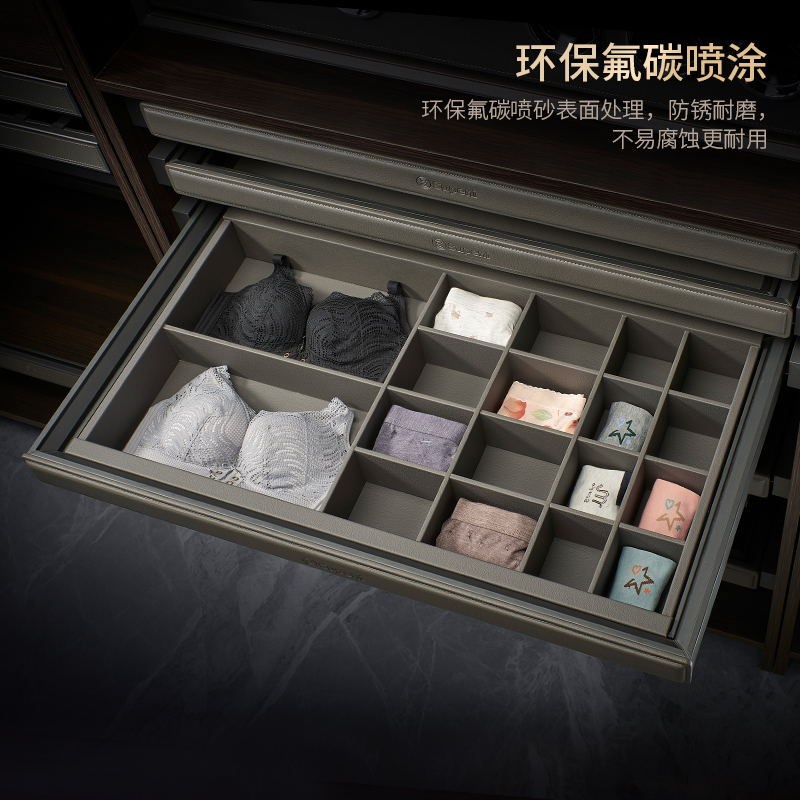 衣帽间裤架拉篮衣柜伸缩推拉裤架B抽屉式多功能饰物架子阻尼格子