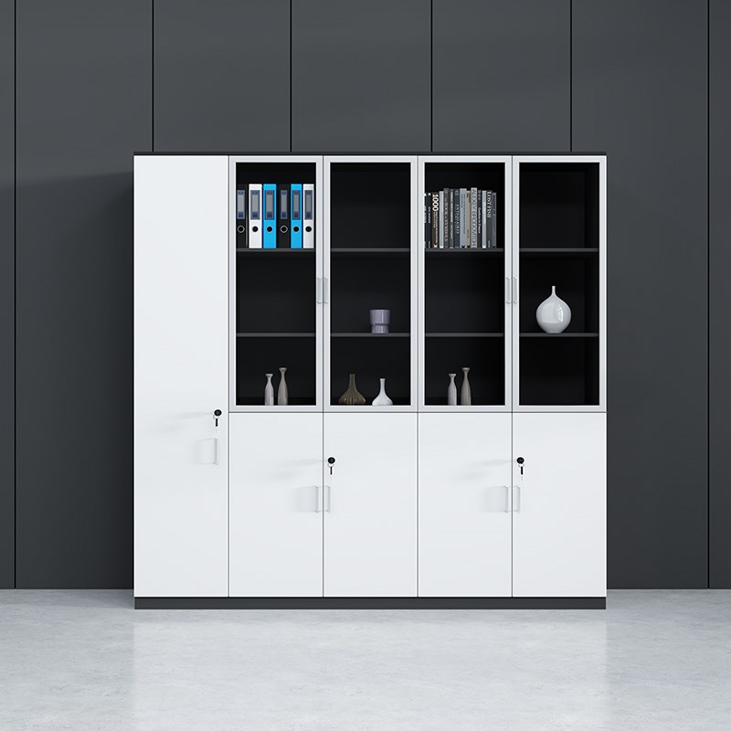 办公室文件柜a4k卷柜木质档案柜铝框玻璃办公书柜带锁背景储物柜