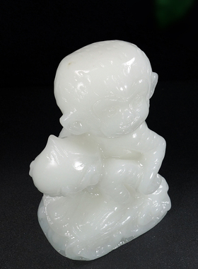 天然阿富汗白玉猴子摆件玉石十二生C肖猴贺寿猴装饰品家具摆设礼