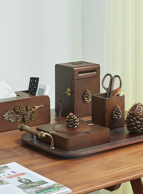 新中式摆件客厅玄关电视柜软装酒店高级感木首饰盒糖果盒家居饰品