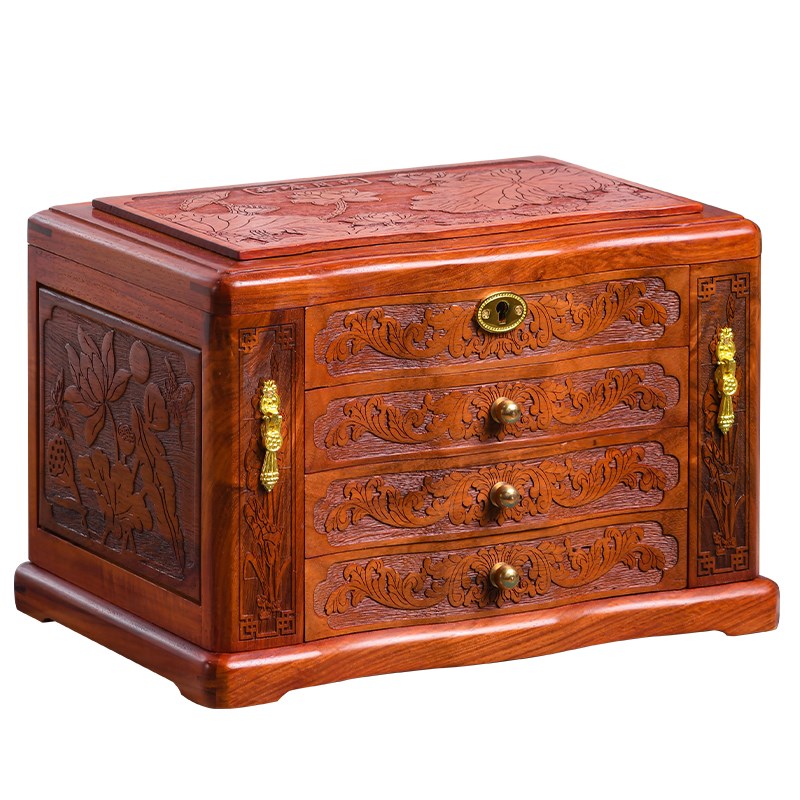 红木首饰盒中式实木黄金珠宝收A纳盒订婚结婚木质嫁妆盒抽屉式