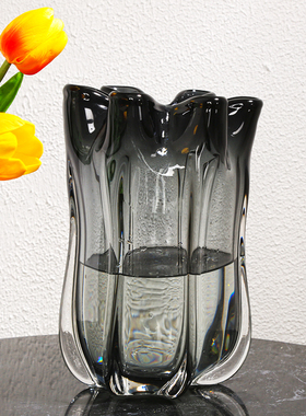 轻奢琉璃加厚玻璃花瓶大号花器摆件餐桌样板房客厅电视柜简约摆设