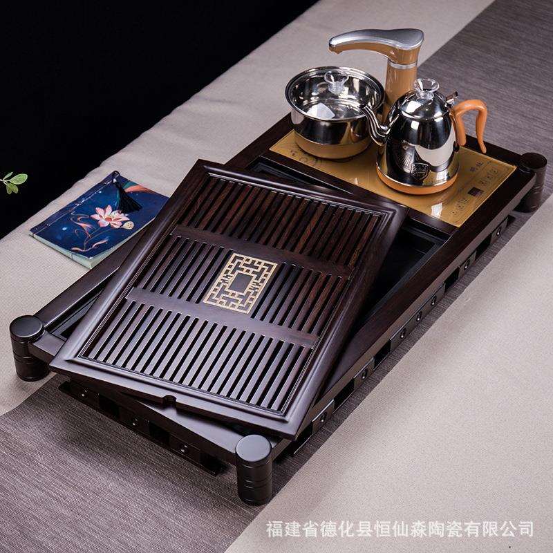大号黑檀木长方形茶盘家用带电磁炉全自动一体实木茶台茶具套装