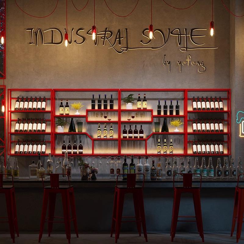 工业风酒架酒柜壁挂式商用音乐餐厅酒吧创意铁艺发光红酒架展示架