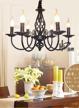 美式吊灯铁艺蜡烛客厅灯简约个性复古黑色温馨书房灯餐厅LED灯具