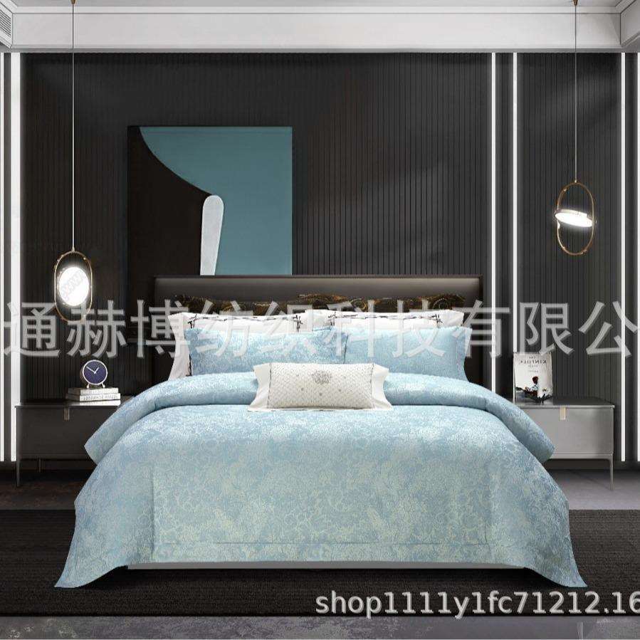 简约港式配套床品展厅色织提花四件套高端轻奢全棉贡缎别墅间床品
