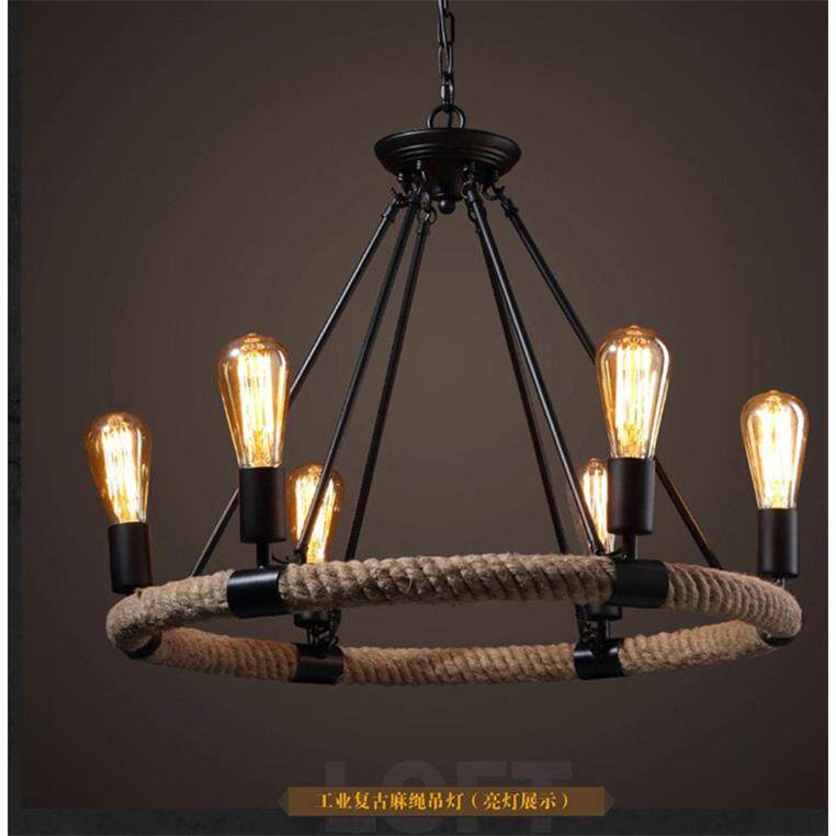 设计师北欧餐厅艺术咖啡厅吊灯乡村田园风格工业复古铁艺麻绳吊灯
