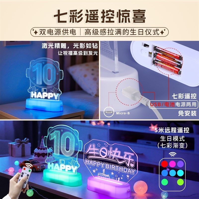 发光生日快乐LED数字灯牌10岁女童仪式感汽车后备箱惊喜氛围布置