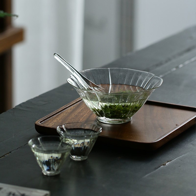 玻璃花瓣碗绿茶泡茶碗日式抹茶碗仿宋点茶盏燕窝碗藕粉甜品沙拉碗