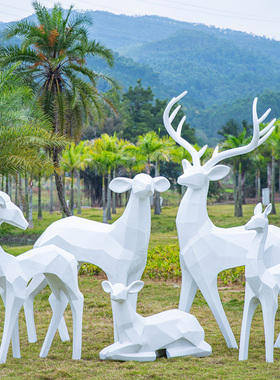 户外园林景观小品几何玻璃钢梅花鹿雕塑售楼部草坪麋鹿装饰大摆件