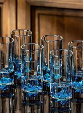 二两杯蓝山底加厚白酒杯家用冰山杯水晶带刻度酒杯